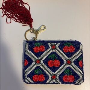 Anthropologie Beaded Cherry Pouch - Blue and Red